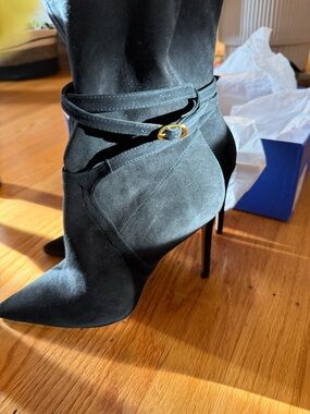 Stuart Weitzman Black Suede Pointed Stiletto Ankle Boots